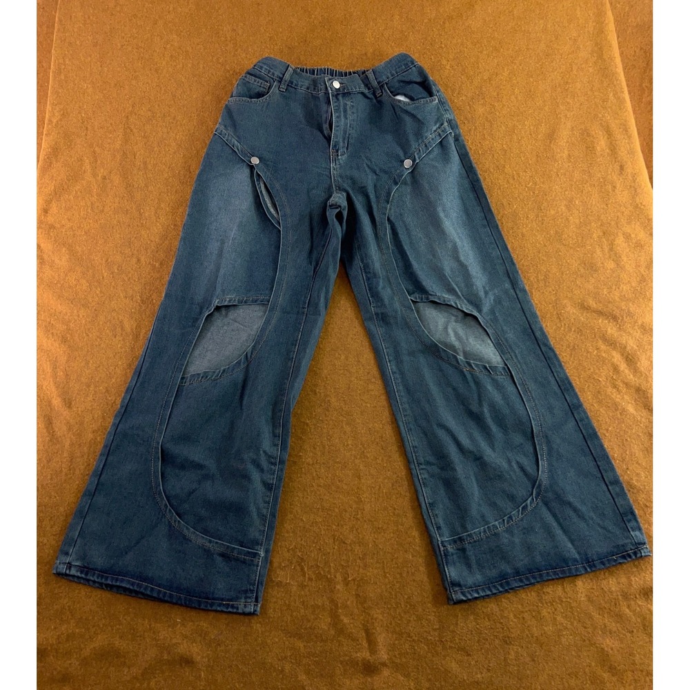 SHEIN Mens 30 x 32 Blue Cutout Wide Leg Denim Jeans New